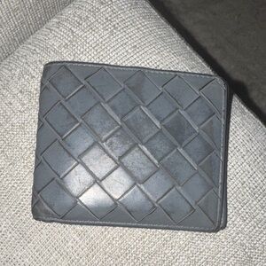 Bottega Veneta Slate Woven Leather Card Wallet